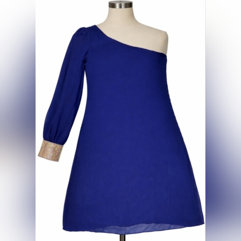 NWT City Triangles One-Shoulder Royal Blue Dress Embellished Rhinestone Cuff Lg